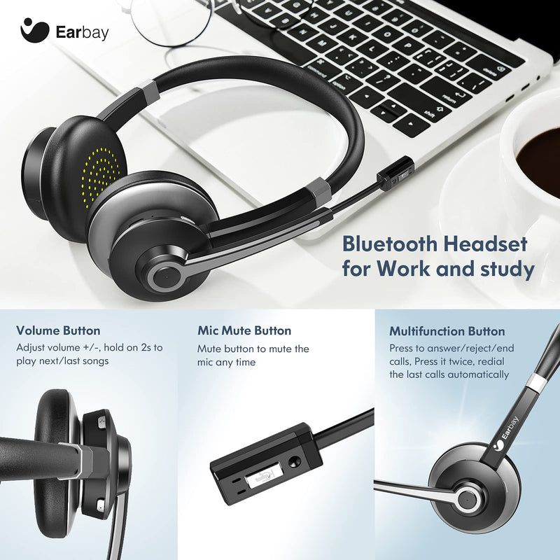  [AUSTRALIA] - Bluetooth Headset with Microphone, Wireless Headphones Noise Cancelling, 26h Talk Time, Multi Connect Wireless Headset V5.0 for Computer, Phone, Meetings, OfficeWork, Call Center, Skype, Zoom