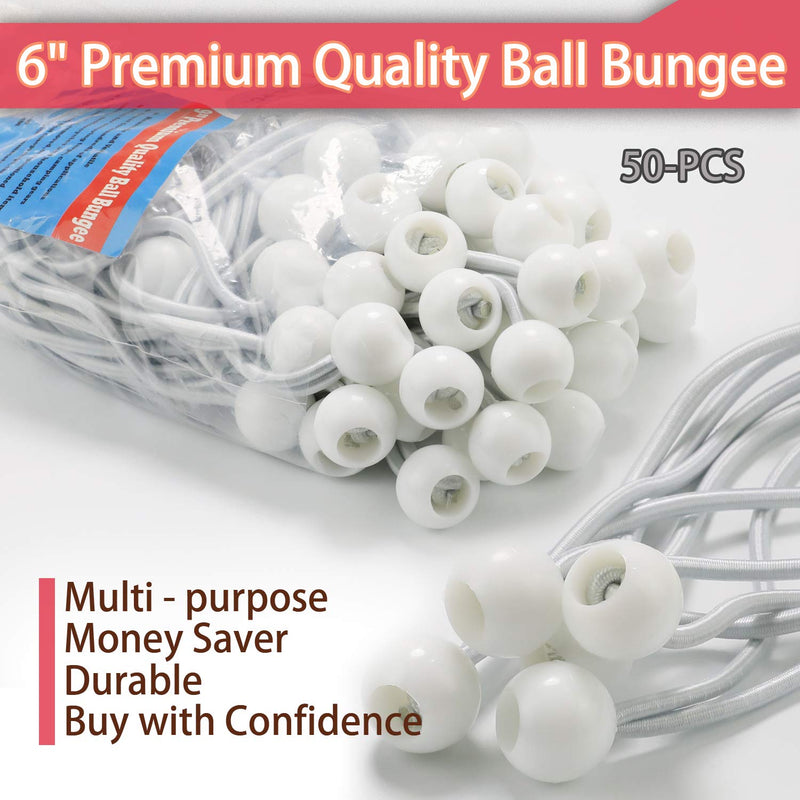  [AUSTRALIA] - 6 inch 50 Piece Heavy Duty 5mm Ball Bungee Canopy Cord By Wellmax, White Color 6 Inch White 50PC