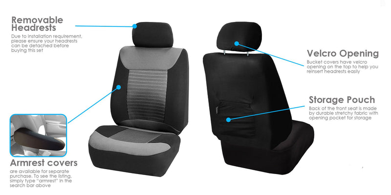  [AUSTRALIA] - FH Group FH-FB062102 Premium Fabric Bucket Seat Covers, Airbag Compatible Gray/Black