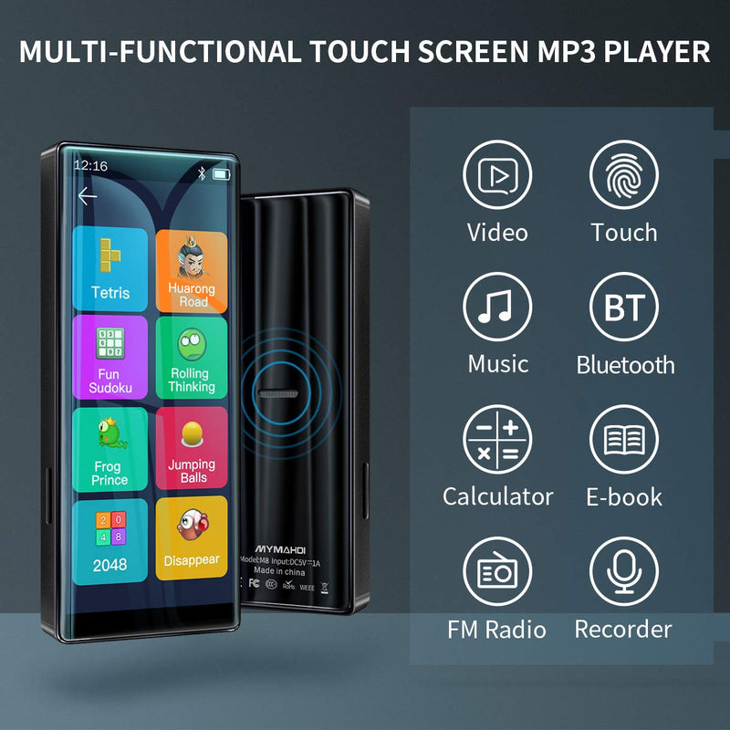  [AUSTRALIA] - MYMAHDI Built-in 32GB MP3 Player with Bluetooth 5.0, HiFi Lossless Sound Player, Built-in Speaker, High Resolution and Full Touch Screen with FM Radio, Voice Recorder, Supports up to 128GB, Black Bluetooth-32GB