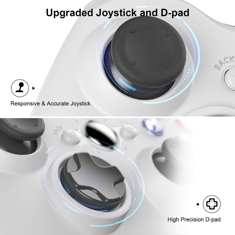  [AUSTRALIA] - VOYEE Wireless Controller Compatible with Microsoft Xbox 360 & Slim/PC Windows 10/8/7, with Upgraded Joystick/Double Shock (White) White