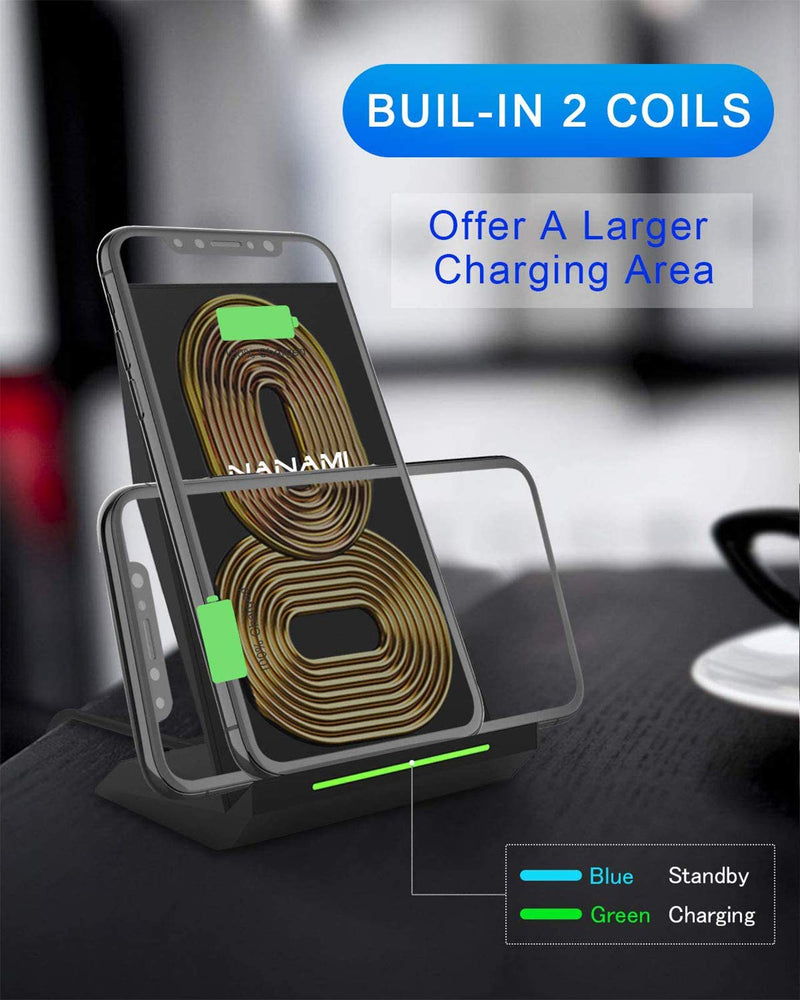  [AUSTRALIA] - Fast Wireless Charger, [2 Pack] NANAMI Qi Certified Wireless Charging Stand Compatible iPhone 13/12/SE 2020/11 Pro/XS Max/XR/X/8, Samsung Galaxy S21/S20/S10/S9/S7/Note 20/10/9/8 and Qi-Enabled Phone Black/Black