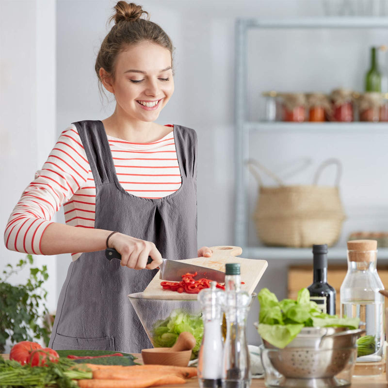  [AUSTRALIA] - Zakicol Women’s Cross Back Apron Baking Gardening Cleaning Works Cotton/Linen Blend Apron with 2 Pockets (Grey) Grey