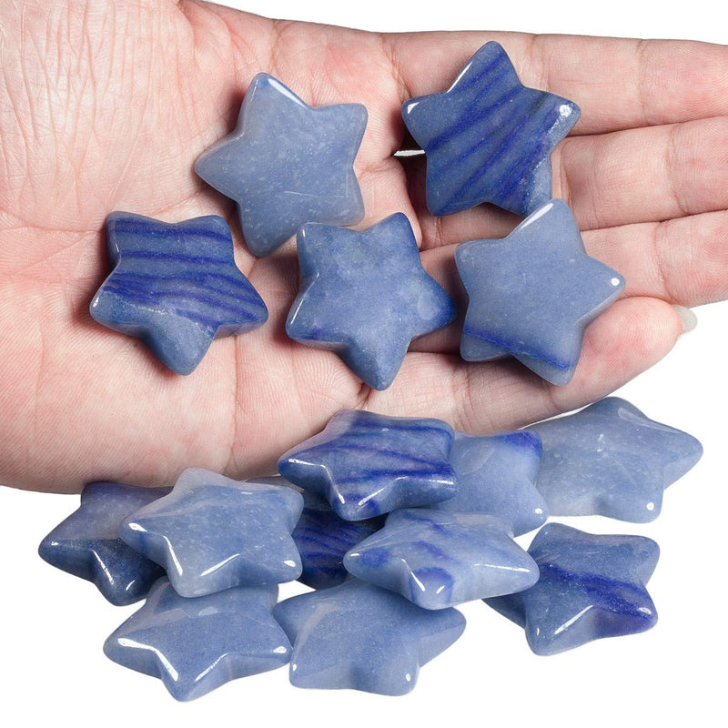  [AUSTRALIA] - SUNYIK Pack of 4 Starry Star Pocket Stone, Healing Crystal Polished Worry Stone for Reiki Meditation Anxiety Stress, Blue Aventurine