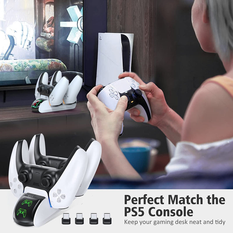  [AUSTRALIA] - PS5 Controller Charger Station, PS5 Controller Charging Station for DualSense Controller, OIVO PS5 Charging Station with 4 USB-C Dongles, Upgraded with an ON/Off Switch White