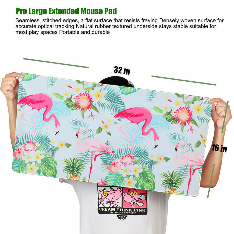 GDBT Extended Gaming Mouse pad with Stitched Edges,Large Mouse mat,Non-Slip Rubber Base,Waterproof Keyboard Pad,Desk Pad for Premium-Textured,3mm Thick Home Office Desk mat for anyone,800x400,Flamingo Flamingo - LeoForward Australia