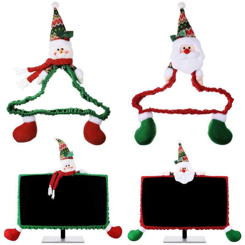  [AUSTRALIA] - 2 Pcs Christmas Computer Monitor Cover Christmas Computer Monitor Border Cover Santa Christmas Computer Decorations Snowman Computer Screen Cover Elastic Laptop Computer Cover for Home Office Computer