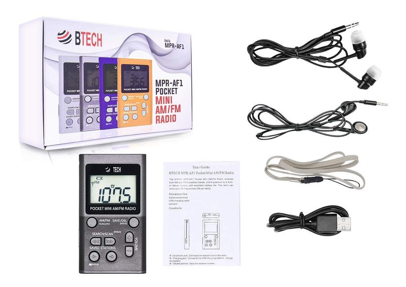  [AUSTRALIA] - BTECH MPR-AF1 AM FM Personal Radio with Two Types of Stereo Headphones, Clock, Great Reception and Long Battery Life, Mini Pocket Walkman Radio with Headphones (Silver) MPR-AF1 Radio Silver