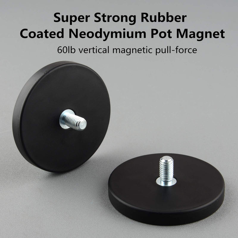 ULIBERMAGNET 2Pack Anti-Scratch 60lb Super Strong Neodymium Round Rubber Coated Magnet with M8 Male Thread Stud, Strong Magnetic Mounting for Lighting,Camera,Tools and equipement - LeoForward Australia