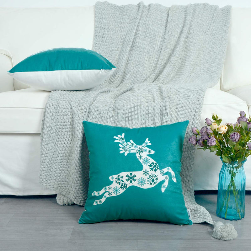  [AUSTRALIA] - Christmas Cushion Covers, 2PCS Pillow Shell with Christmas Deer Print, 100% Polyester Throw Pillow Cover for Home Decorative Bedroom Living Room Home Garden Couch Bed Sofa Chair, 18X18 Inch, Teal 18"X18"