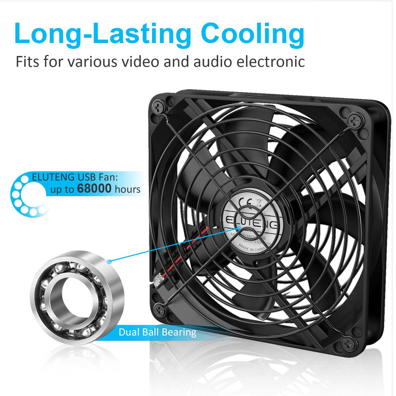  [AUSTRALIA] - ELUTENG Dual 120mm USB Fan with 3 Speeds 5V Ventilator Fan Portable Cooling Fan Rechargeable Compatible for Laptop Receiver DVR Playstation Xbox Desk Computer Cabinet Cooling