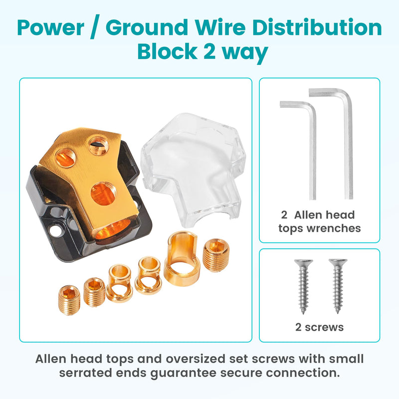  [AUSTRALIA] - NuIth 1PC 2 Way Copper Power Distribution Block, 0/2/4 Gauge in 4/8 Gauge Out Auto Car Audio Distribution Connecting Block, 2 Way Copper Ground Distribution Block for Audio Amplifier Splitter