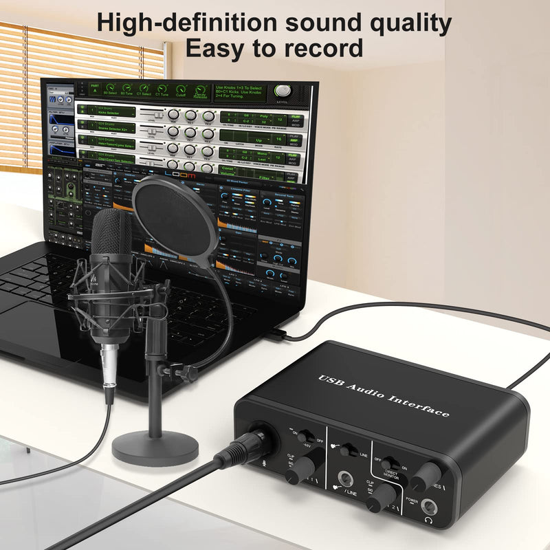  [AUSTRALIA] - USB Audio Interface for Recording Music, XLR interface with 48V Phantom Power, TRS balanced with Headphone Amplifier, AudioBox Mic Preamps 48v 2 Channel for PC/Win/Mac Streaming and Podcasting