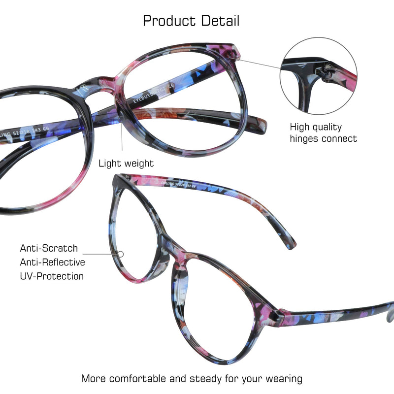  [AUSTRALIA] - Blue Light Blocking Glasses for Women/Men, Anti Eyestrain, Computer Reading, TV Glasses, Stylish Oval Frame, Anti Glare(Pink Floral, No Magnification) 0.00 (No Magnification) 01_chilling_pink Floral