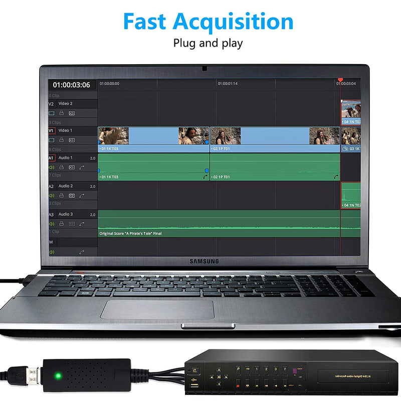  [AUSTRALIA] - USB Audio Video Capture Card, VHS/ VCR/ Hi8 to Digital DVD Grabber Adapter Support Windows 10/8/7/XP