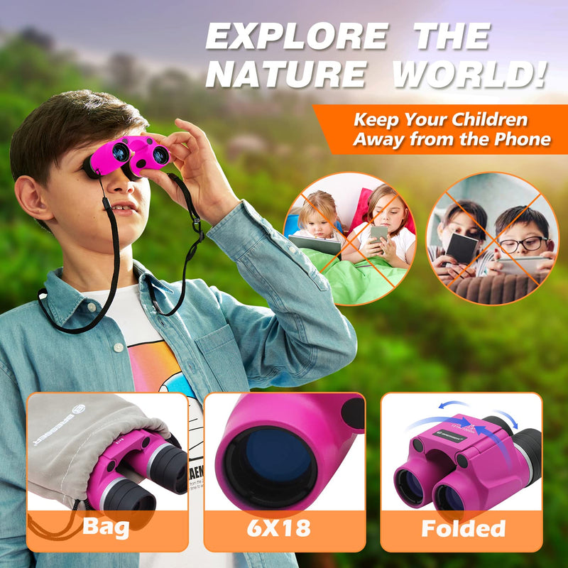  [AUSTRALIA] - BRESSER 6x18 Compact Binoculars for Kids Pink