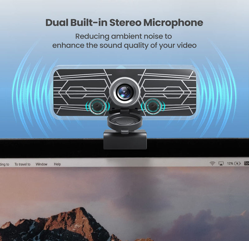  [AUSTRALIA] - 1080P Webcam with Dual Microphones & Privacy Cover, Adjustable FHD USB Computer Camera, Noise Reduction PC Web Cam for Windows/Mac OS, Video Streaming, Recording, Conference, Online Class