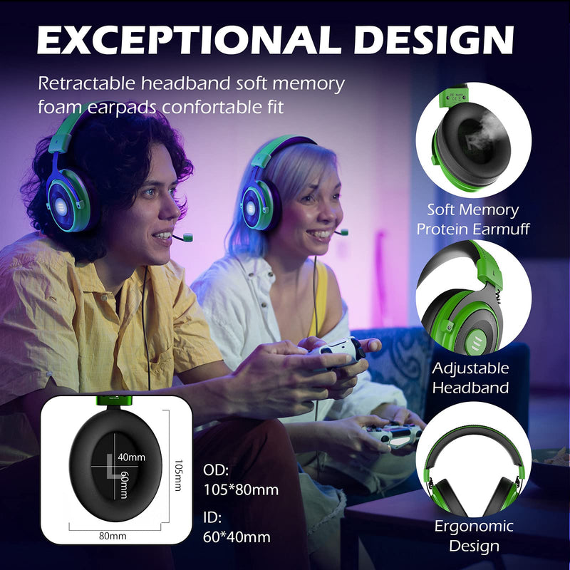 EKSA E900 PS4 Gaming Headset - PC USB Headset with 7.1 Surround Sound Detachable Microphone&LED Light, Gaming Headphones Compatible with PC, PS4, PS5, Xbox One, Computer, Laptop (E900 Pro, Green) - LeoForward Australia