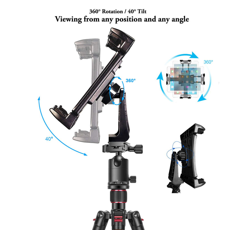  [AUSTRALIA] - IPad Tripod Mount Adapter 360 Degree Rotatable Universal Tablet Clamp Holder for iPad Pro 12.9 11 10.5, iPad Air Mini, Surface Tab, Galaxy Tab and 3.5 to 13.5in Phone Tablet, for Tripod, Monopod Tablet Mount