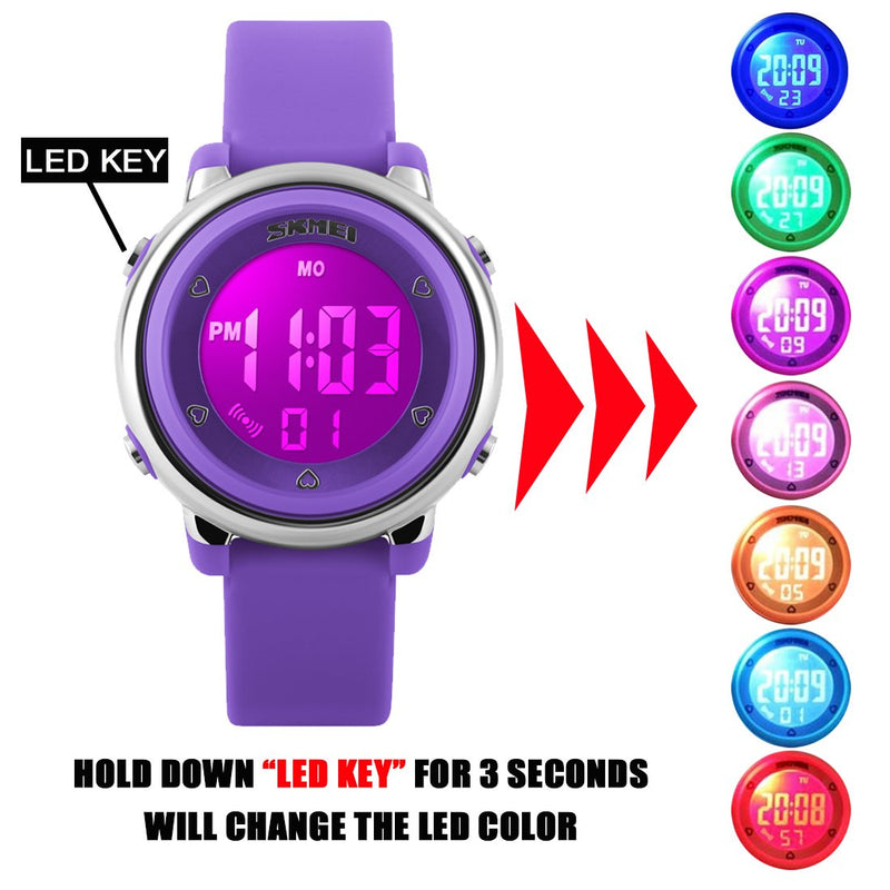 Kid Watch Multi Function 50M Waterproof Sport LED Alarm Stopwatch Digital Child Wristwatch for Boy Girl Purple - LeoForward Australia