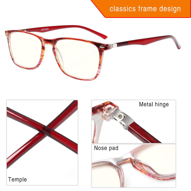 JOSCHOO Computer Reading Glasses 2 Pack Blue Light Blocking Glasses Readers for Women Men Eyeglasses Frame Red Purple 0.0 x - LeoForward Australia