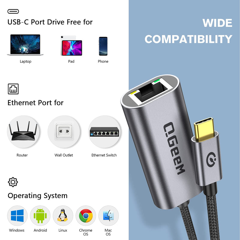  [AUSTRALIA] - USB C to Ethernet Adapter, QGeeM Gigabit Ethernet to USB C, Thunderbolt 3 to Ethernet to RJ45 LAN Network Adapter, USB Network Adapter Compatible with MacBook Pro/Air, iPad Pro, Dell XPS and More