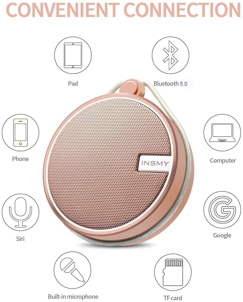  [AUSTRALIA] - INSMY Portable IPX7 Waterproof Bluetooth Speaker, Wireless Outdoor Speaker Shower Speaker, with HD Sound, Support TF Card, Suction Cup, 12H Playtime, for Kayaking, Boating, Hiking (Cashmere Pink) Cashmere Pink