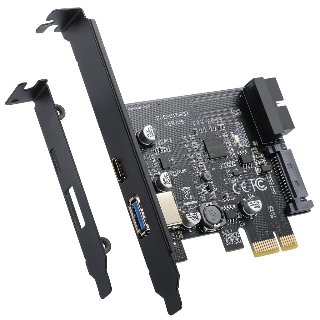  [AUSTRALIA] - BEYIMEI PCI-E 1X to USB 3.2 Gen1 5Gbps 2 Ports(Type C+ Type A) Expansion Card,with 19PIN USB 3.0 Interface, 15PIN SATA Power Connector, PCIE to USB Card Supports Windows 10/ 8/7/Linux TYPE-C+TYPE-A+19PIN
