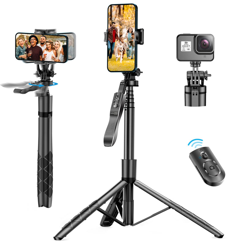  [AUSTRALIA] - 61" Selfie Stick Tripod, All in One Extendable Phone Tripod Stand with Wireless Remote 360° Rotation for iPhone and Android Phone Selfies, Video Recording, Vlogging, Live Streaming, Aluminum