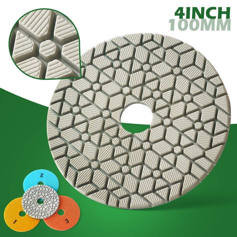  [AUSTRALIA] - Supper flexible Wet Polishing Pads 4 Inch Diamond Polishing Pads Three 3 Step Polishing Pads For Granite Marble Engineered Stone and other natural stone DE