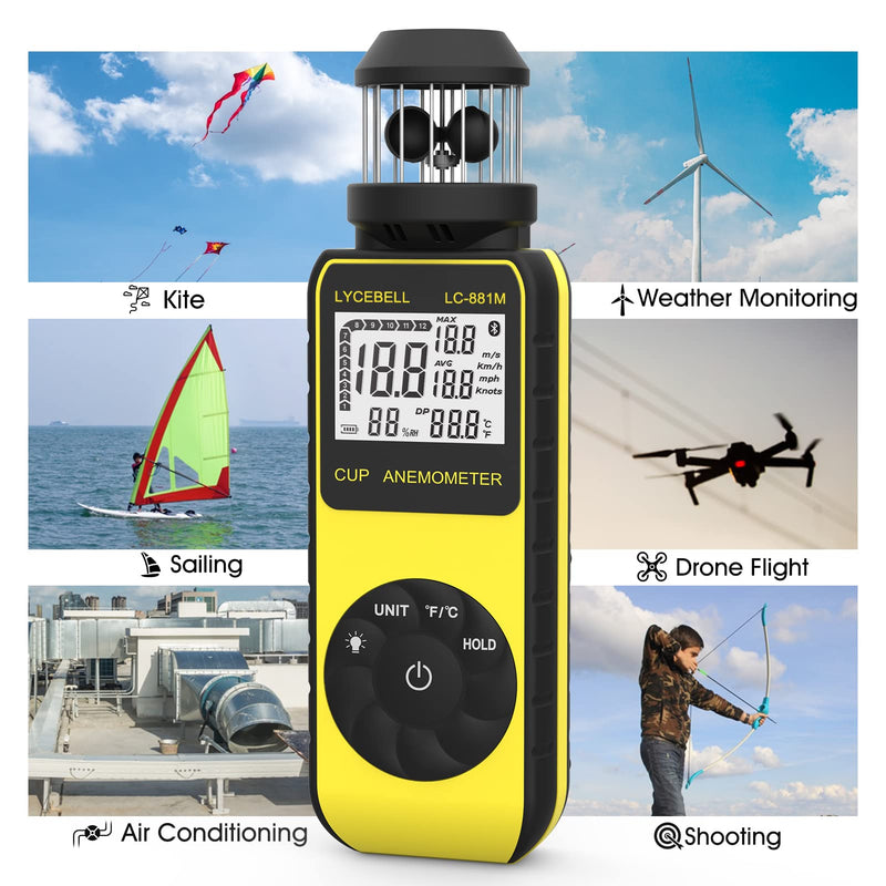  [AUSTRALIA] - Anemometer Handheld LC-881M Portable Anemometer Wind Speed Meter Measures Wind Speed/Temperature with Compass, 360° Wind Direction Wind Cup Anemometer