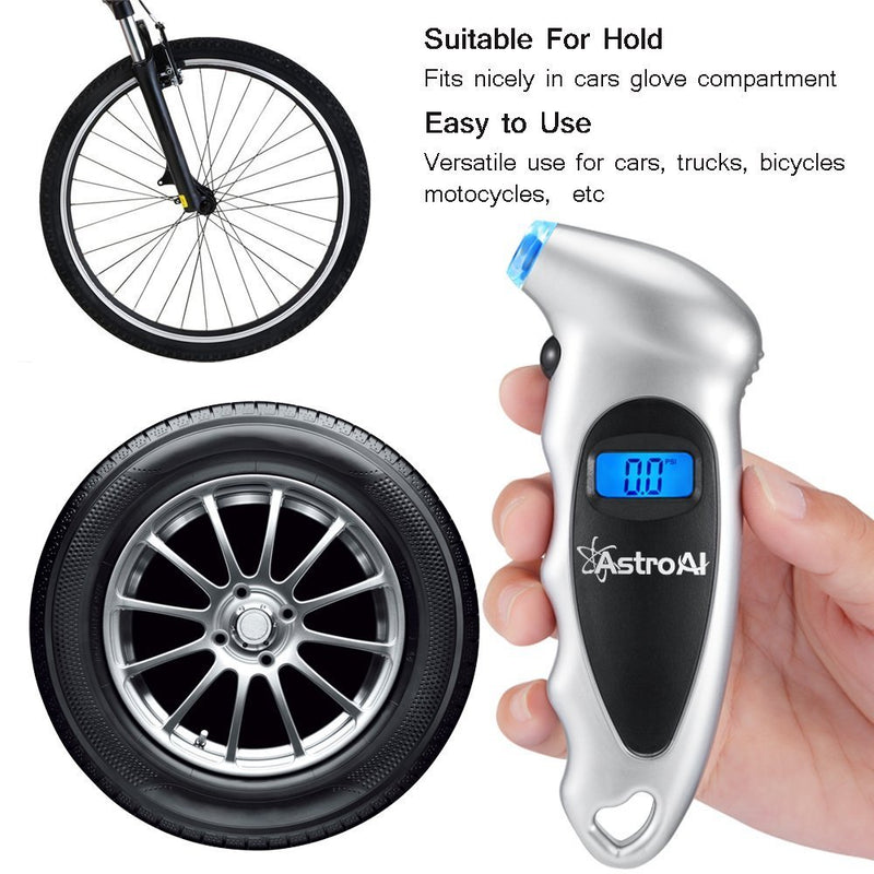 AstroAI ATG150 2 Pack Digital Tire Pressure Gauge 150 PSI 4 Settings for Car Truck Bicycle with Backlit LCD and Non-Slip Grip, Silver - LeoForward Australia