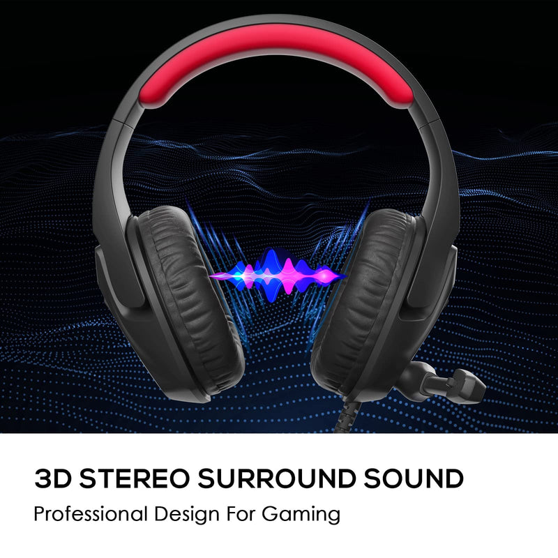  [AUSTRALIA] - INHANDA Gaming Headset with Microphone for PC PS4 Headset Xbox One Headset Noise Cancelling Gaming Headphones for Switch PS5 Headset with LED Lights for Kids Adults Black Red A12-Black