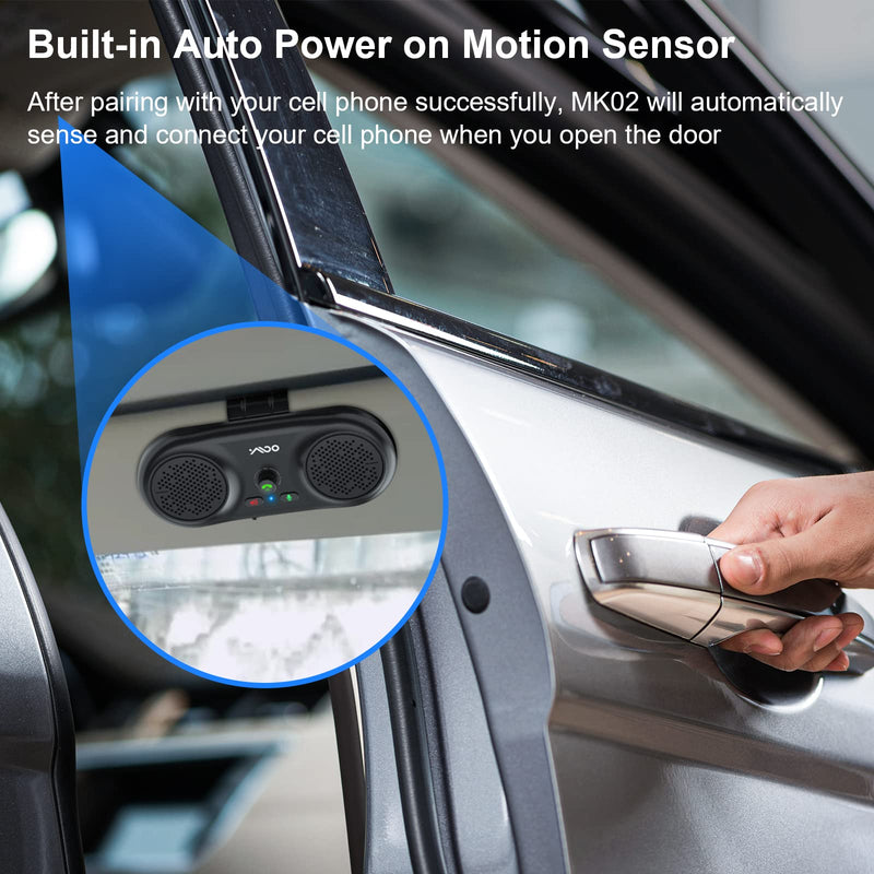  [AUSTRALIA] - 1Mii MK02 Bluetooth Car Speakerphone with Visor Clip, Wireless Bluetooth 5.0 Car Kit for Handsfree Talking, Motion Auto On, Voice Guidance, Support Siri Google Assistant, Dual Speakers