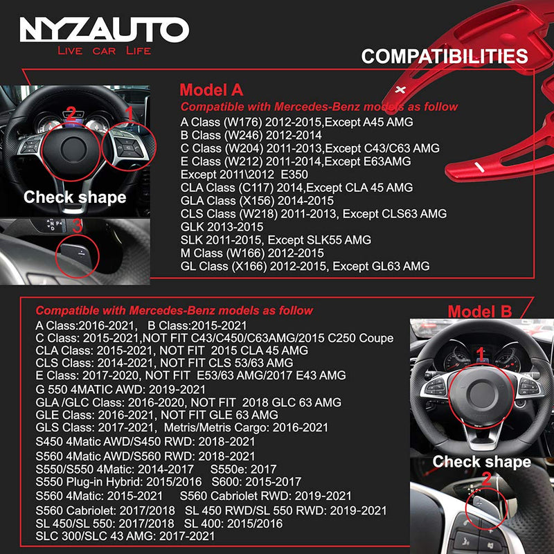 NYZAUTO Aluminum-Alloy Steering Wheel Paddle Shifter Extension Compatible with Mercedes Benz A B E GLA GLK SLK M GL Class（Model A--Red red Model A - LeoForward Australia