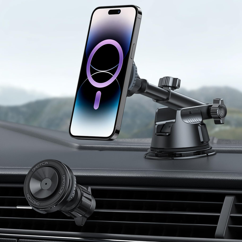  [AUSTRALIA] - OMOTON for MagSafe Car Mount, O-Mag DriveSafe Magnetic Phone Holder for Car, Cell Phone Mount for Dashboard Windshield Vent, Fit for iPhone 14 13 12 Series Magsafe Cases