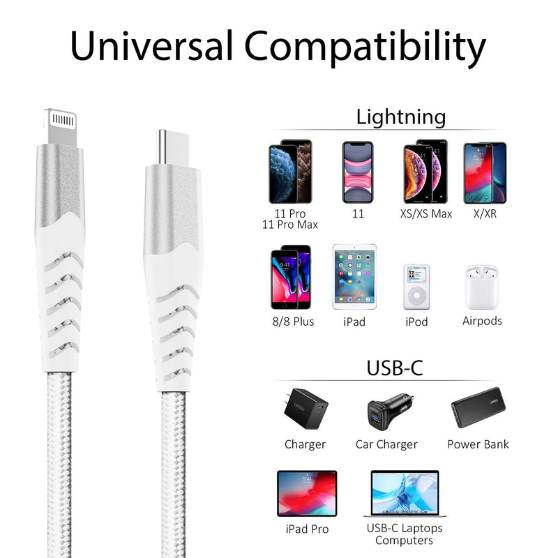 ismabo USB C to Lightning Cable 3.3FT [Apple MFi Certified] iPhone 12 Charger Cable Compatible with iPhone 12/11/11 Pro/X/XS/XR/8/AirPods Pro and More, Support Power Delivery, Nylon Braided 1m Silver - LeoForward Australia