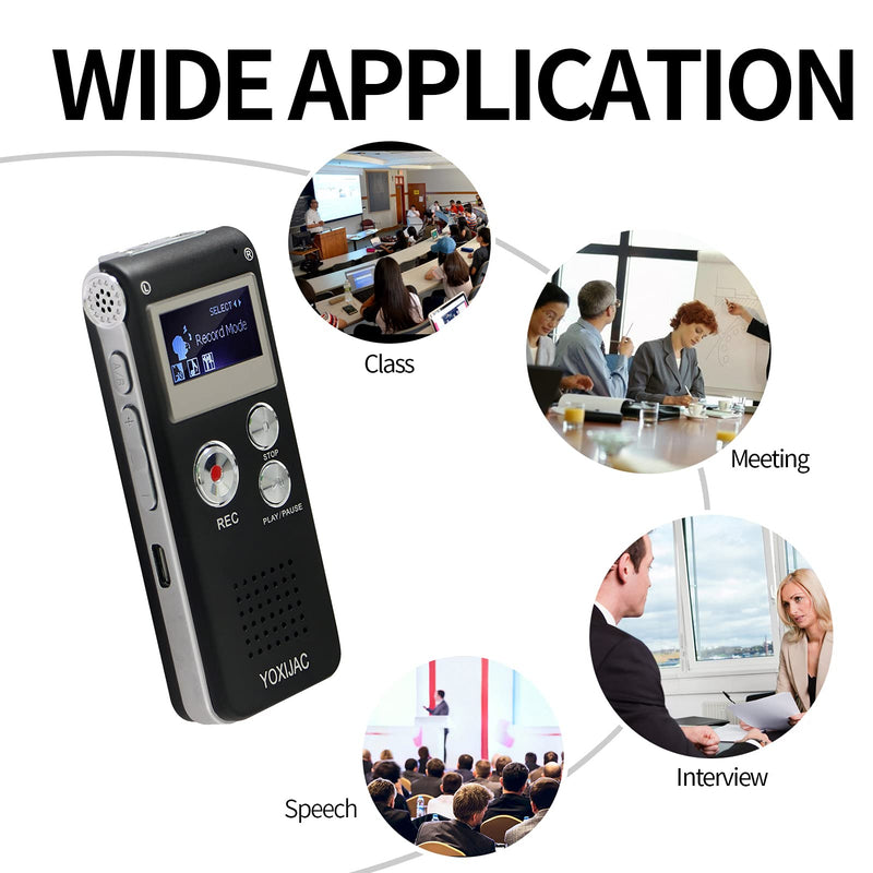  [AUSTRALIA] - YOXIJAC Voice Recorder Audio Recorder for Lectures Meetings Voice Activated Recorder Digital Voice Recorder with Microphone 16GB Mini Portable Tape Recording Device with USB, MP3(16GB)