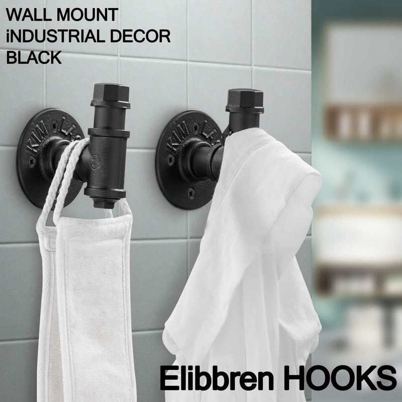  [AUSTRALIA] - Elibbren 2 Pack Vintage Bathroom Robe and Towel Wall Hooks for Hanging, Rustic Style Industrial Iron Pipe Coat Hook Wall Mounted Heavy Duty Farmhouse DIY, Mounting Hardware Included