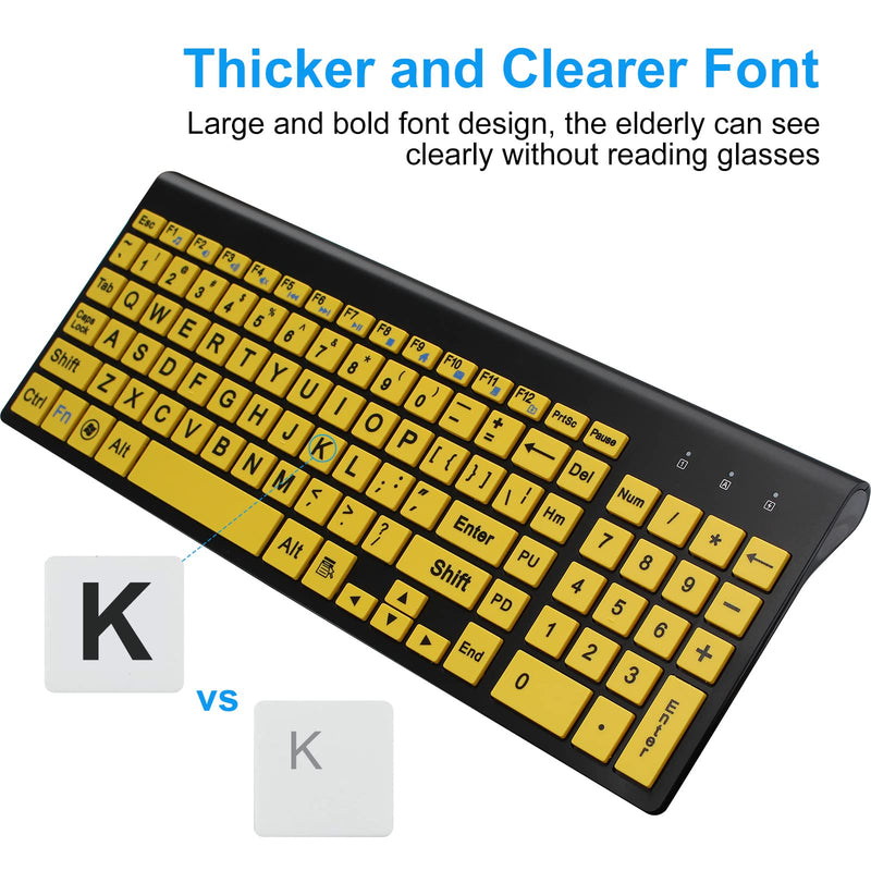  [AUSTRALIA] - Wireless Large Print Keyboard and Mouse Combo Set with USB Receiver for Visually Impaired Low Vision Individuals-Yellow