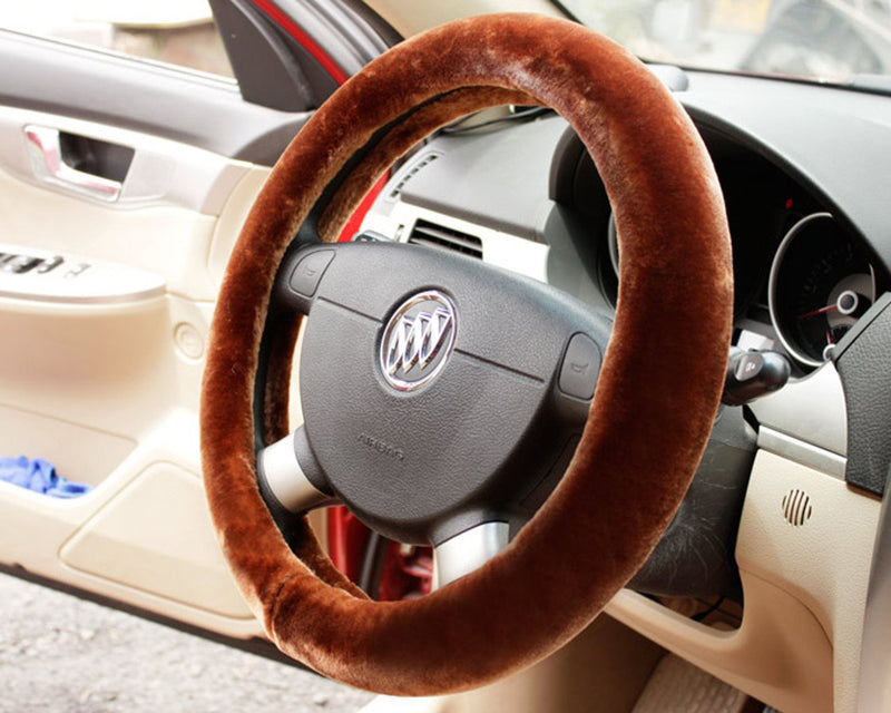  [AUSTRALIA] - Plush Stretch-On Vehicle Steering Wheel Cover Classic Car Wheel Protector (brown) Brown
