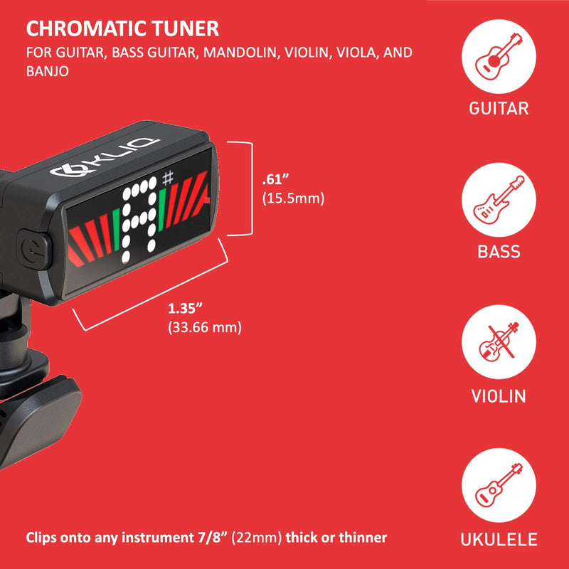 KLIQ Ultra-TinyTuner (UT2), Micro Clip-On Tuner - for use with Guitar, Ukulele, Violin, Bass and all stringed instruments (for Acoustic & Electric Guitar, Bass, Mandolin, Violin, Ukulele, and Banjo) UT2 - LeoForward Australia