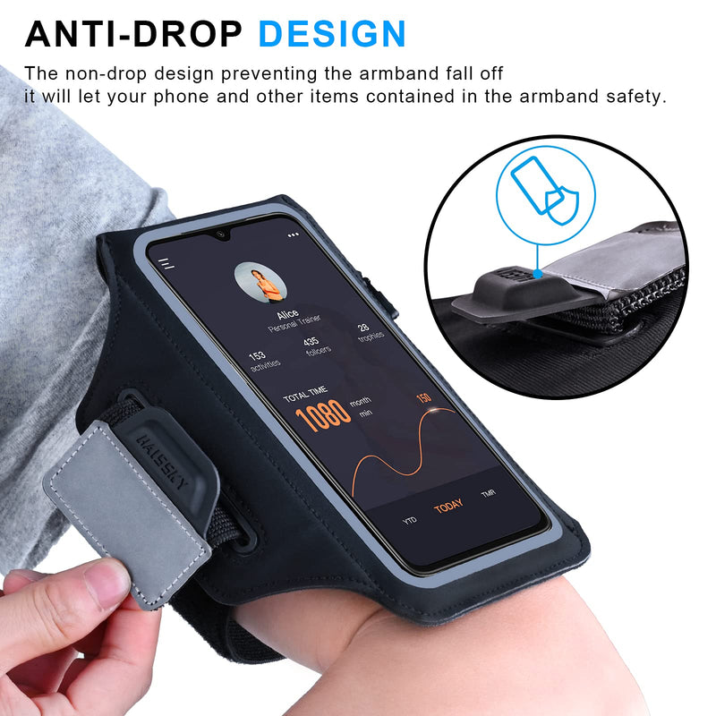  [AUSTRALIA] - HAISSKY Running Armband with Airpods Bag Cell Phone Armband for iPhone 12 Pro/11 Pro/XS/X/8, Galaxy S21/S20/S10, Water Resistant Sports Phone Holder & Zipper Slot Car Key Holder for 6.4 inch Phone Black