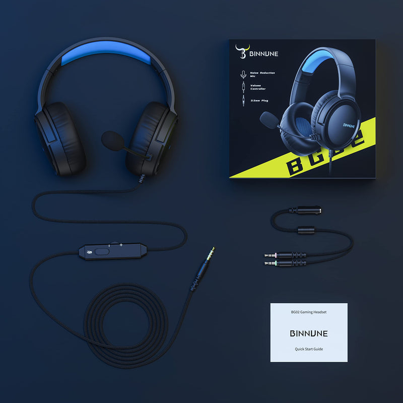  [AUSTRALIA] - BINNUNE Gaming Headset with Mic for PS4 PS5 Xbox Series X|S Xbox One PC Switch, Wired Audifonos Gamer Headphones with Microphone Playstation 4|5 Xbox 1 Black/Blue