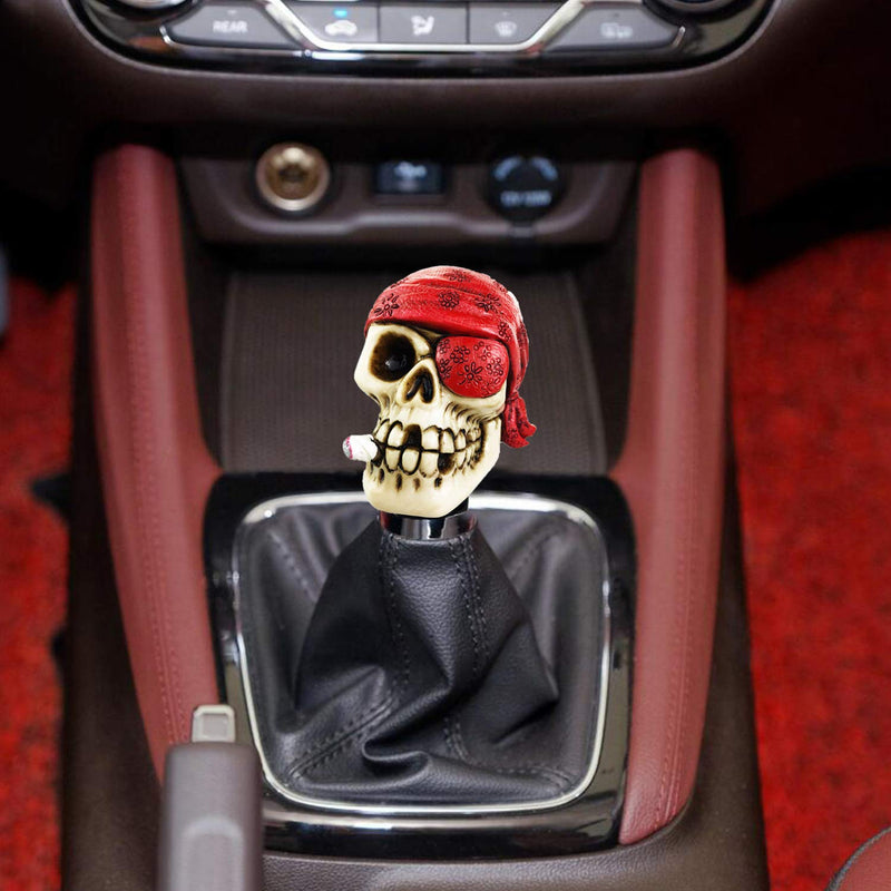  [AUSTRALIA] - Arenbel Skull Car Lever Knob Universal Gear Stick Shifter Handle Shifting Head of One Eye Pirate Style fit Most MT Vehicles, Red
