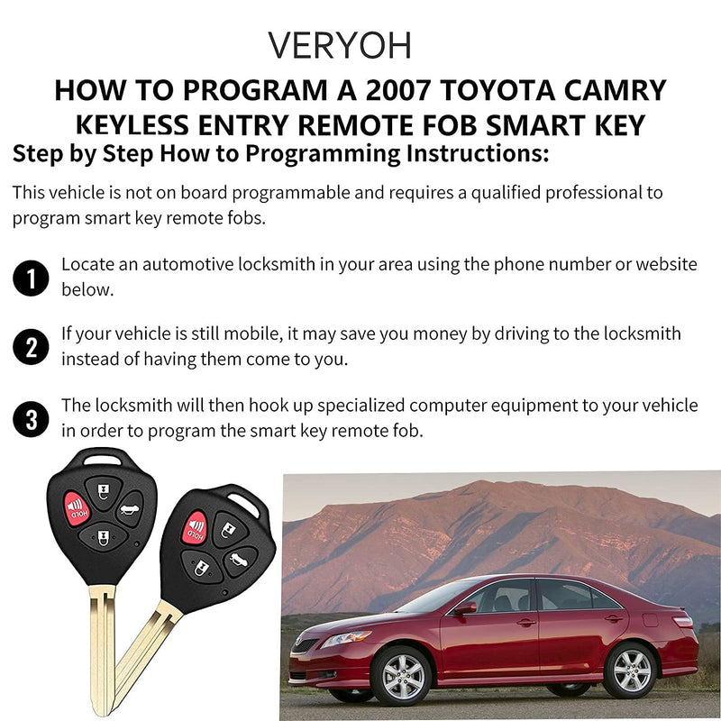  [AUSTRALIA] - Car Remote Control Replacement Key Fob for Toyota Camry 2007-2011/Corolla 2009-2010 Keyless Entry Uncut Key Blade FCC ID: HYQ12BBY 4D67 Chip (Pack of 2)