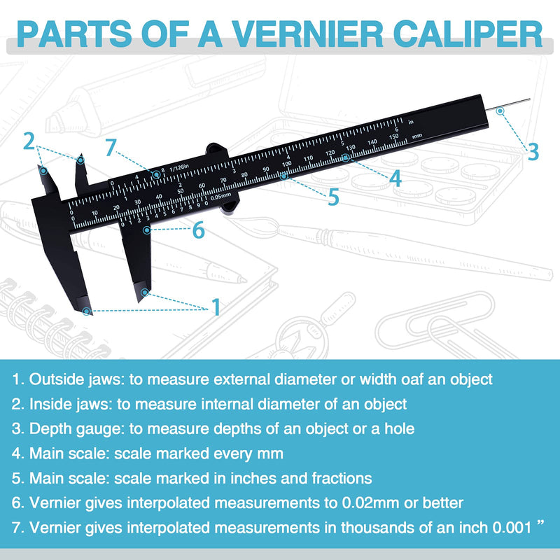  [AUSTRALIA] - 6 Inch/ 150 mm Mini Plastic Caliper Double Scale Measuring Tool Rectangular Vernier Caliper Fast Read Sliding Gauge Ruler for Eyebrow Stencil Makeup Student School Office Home, Black, 5 Pieces