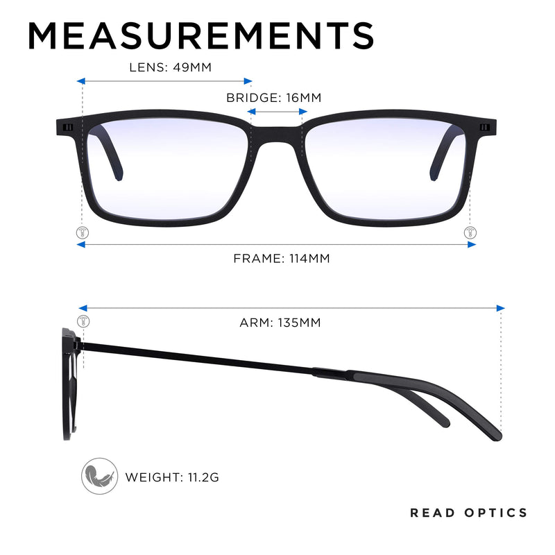 Mens & Women Blue Light Glasses for Computers & Digital Screens +0 - +2.5, Flat Folding Eye Glasses. Read Optics +0.0 Square - Black / Blue Block Lens - LeoForward Australia