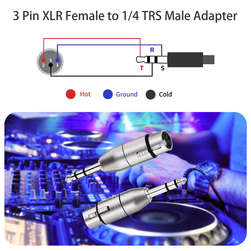  [AUSTRALIA] - TISINO XLR Female to 1/4" TRS Adapter, Balanced Female XLR to Quarter Inch 6.35mm Male Adapters - 2 Pack XLRF to 1/4" TRS