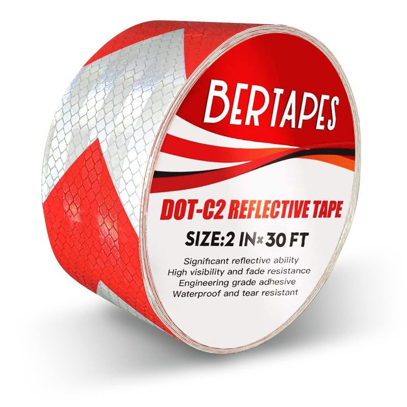  [AUSTRALIA] - BERTAPES 2 in X 30 FT Outdoor Reflective Tape DOT-C2 Tape Red White Tape Dot Tape Reflective Duct Tape Fade Resistant Durable Tape, Arrow, 30 FT Red & White - Arrow